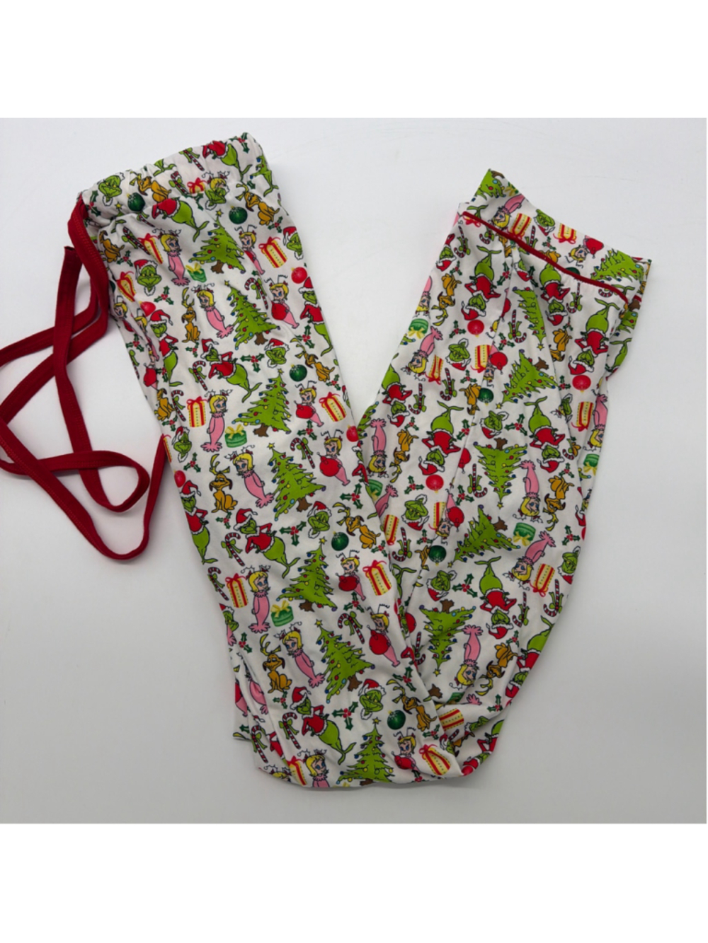Grinch Print Pajama Pants Size L White Red